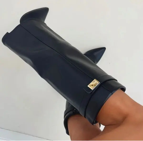 Women's Leather Tall Boots with Slim Refined Heel