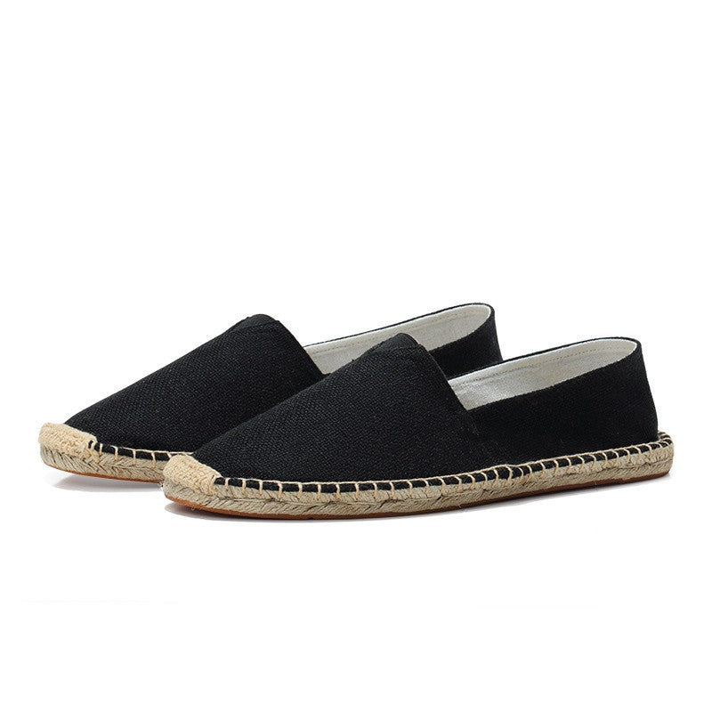 Women's Woven Espadrille Slip-On Loafers with Rope Sole – Black