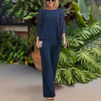 Women's Lightweight Wide-Leg Trousers and Matching Top Set – Blue