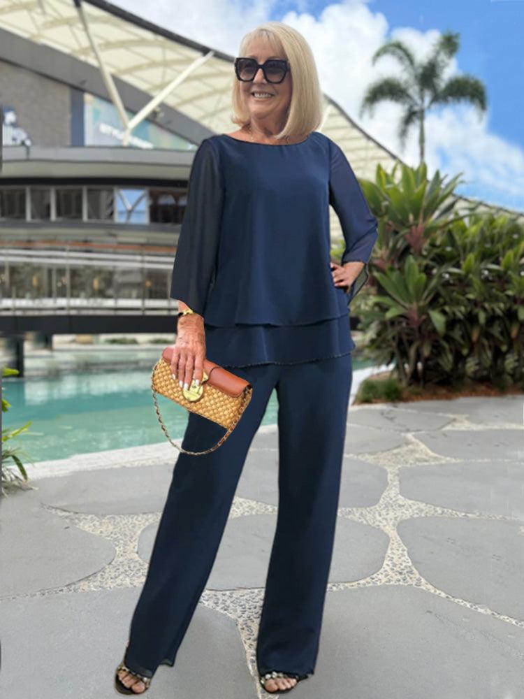 Women's Lightweight Wide-Leg Trousers and Matching Top Set