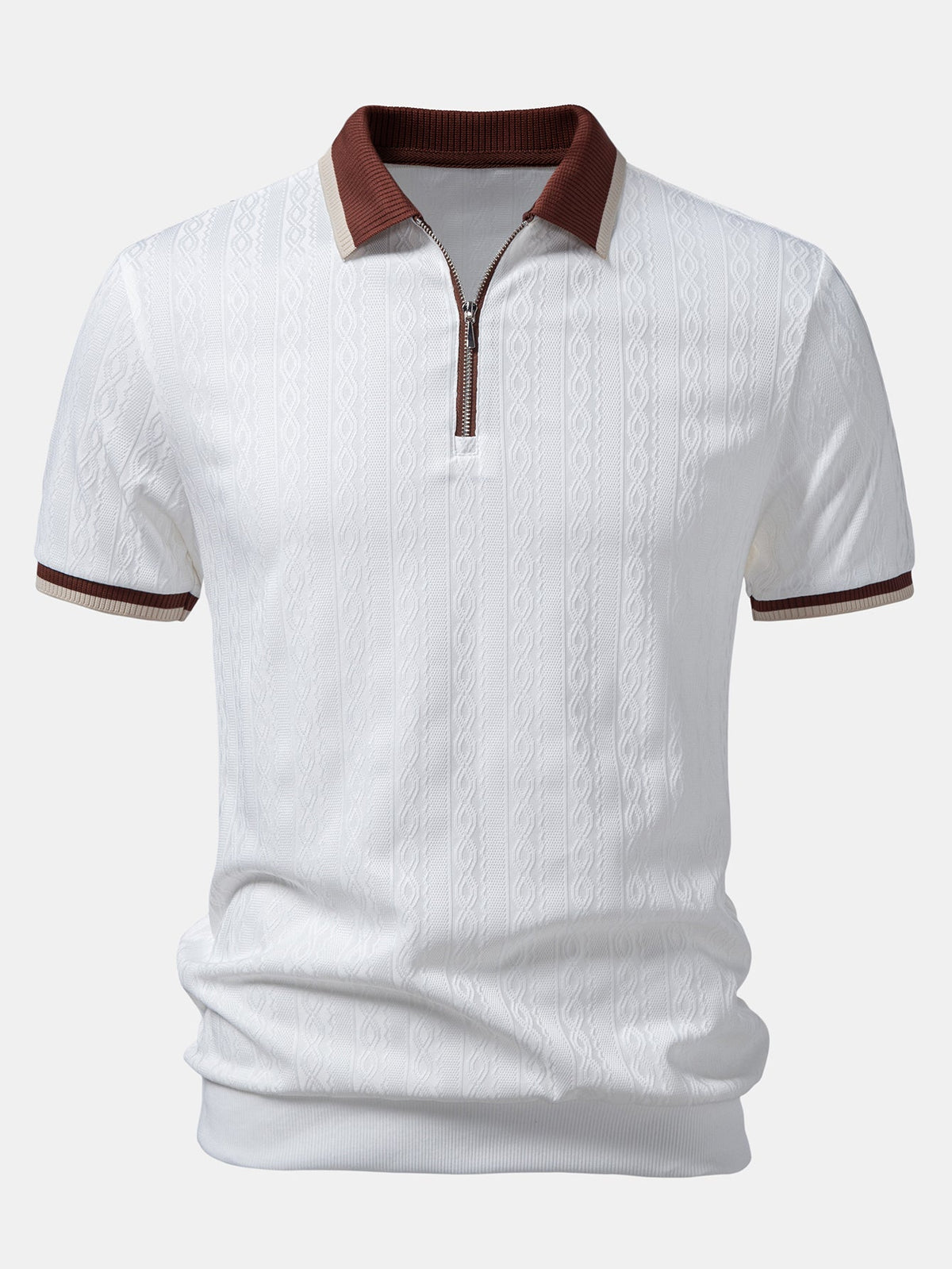 Men's Tailored Knit Polo with Quarter-Zip Collar – White