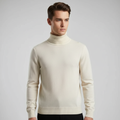 Men's Fine-Knit Roll-Neck Jumper with Regular Cut – Beige