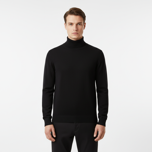 Men's Fine-Knit Roll-Neck Jumper with Regular Cut – Black