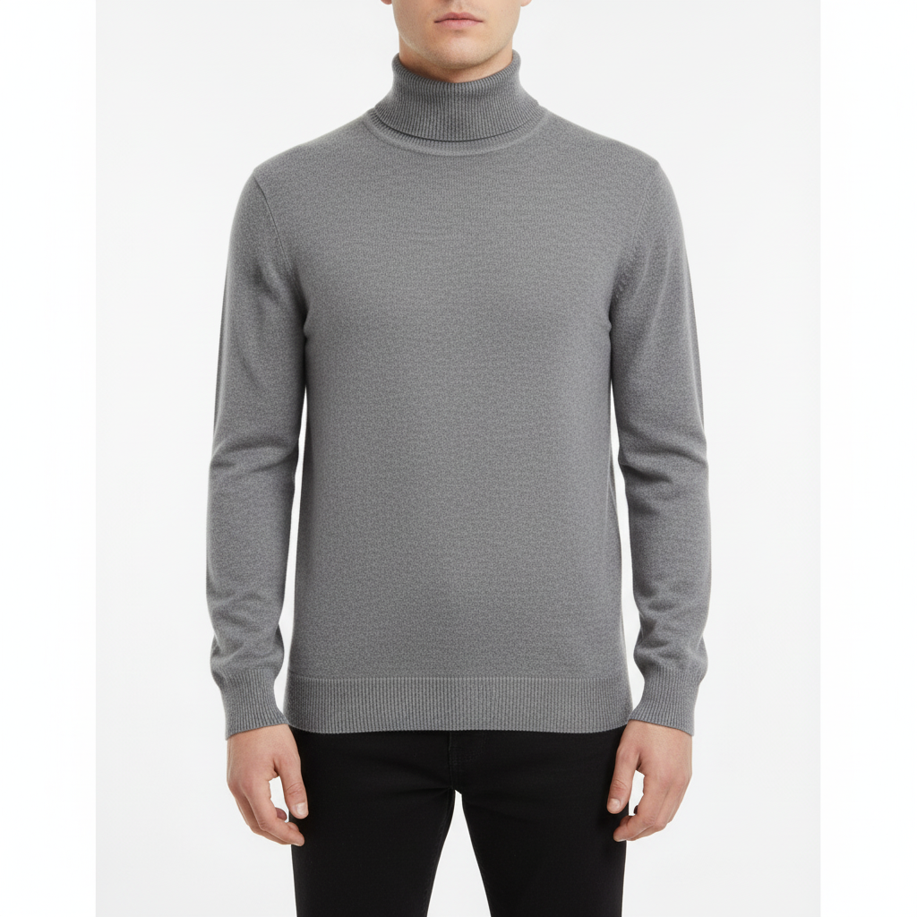 Men's Fine-Knit Roll-Neck Jumper with Regular Cut – Grey