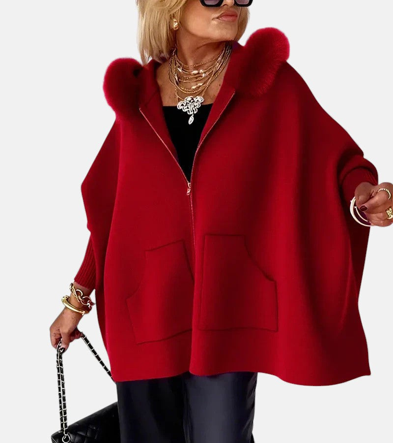Women's Relaxed Hooded Coat for Cosy Everyday Warmth – Red