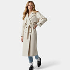 Women's Wool Blend Belted Overcoat Structured Lapel Collar – Apricot