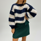 Women's Oversized Striped Knit Jumper with Balloon Sleeves