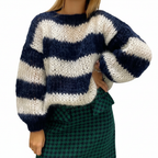 Women's Oversized Striped Knit Jumper with Balloon Sleeves