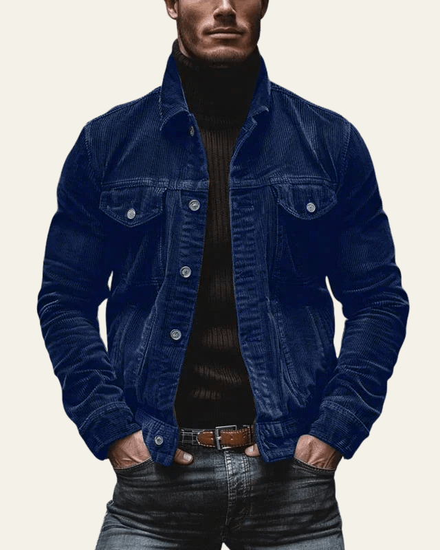 Men's Cord Trucker Jacket with Shirt Collar