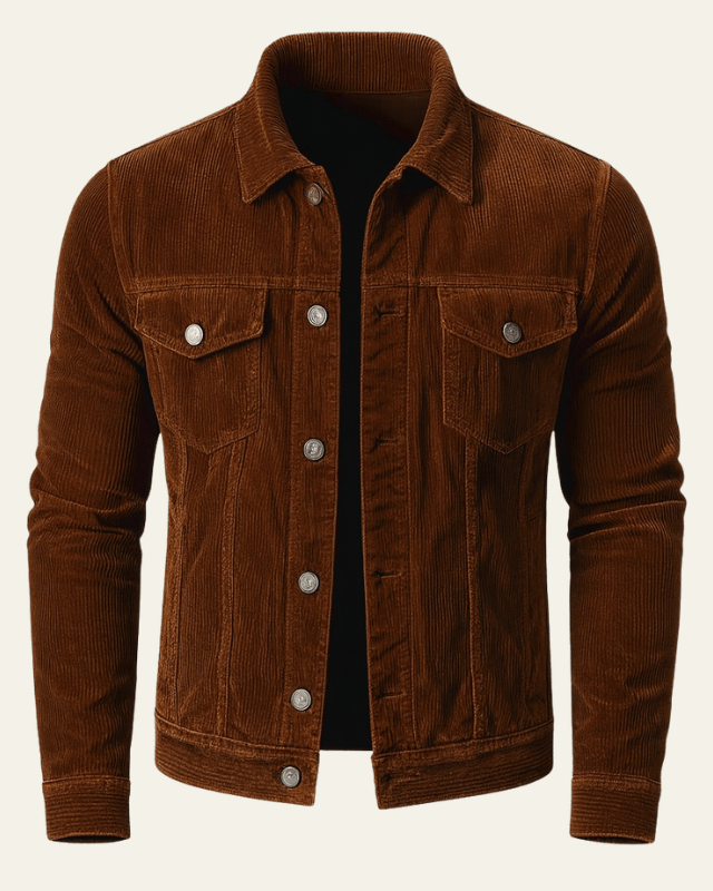 Men's Cord Trucker Jacket with Shirt Collar – Brown