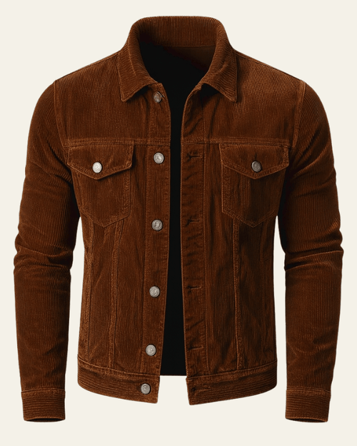 Men's Cord Trucker Jacket with Shirt Collar – Brown
