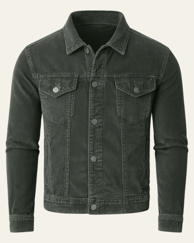 Men's Cord Trucker Jacket with Shirt Collar – Grey