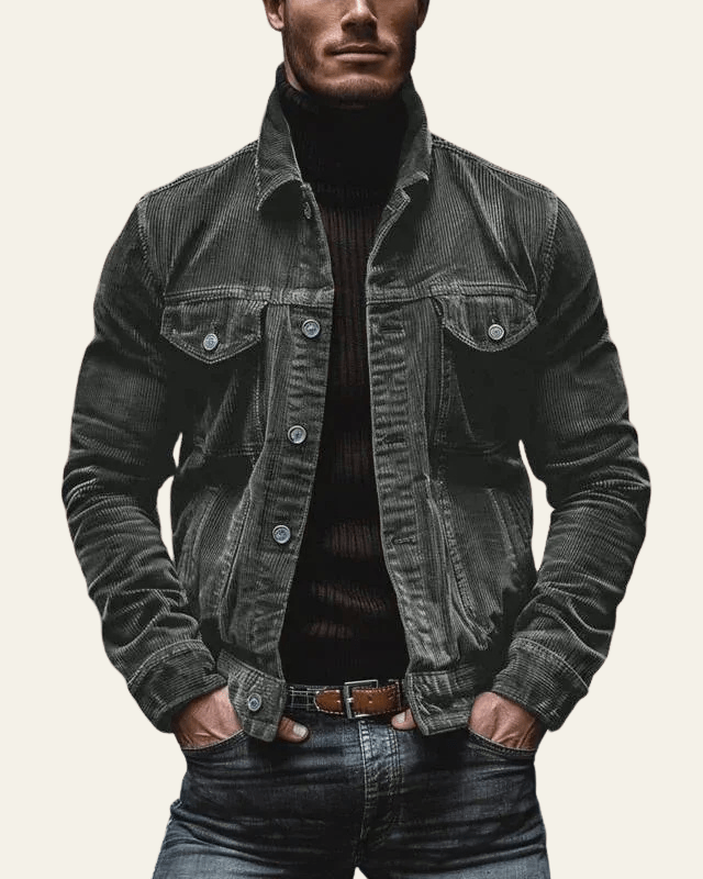 Men's Cord Trucker Jacket with Shirt Collar