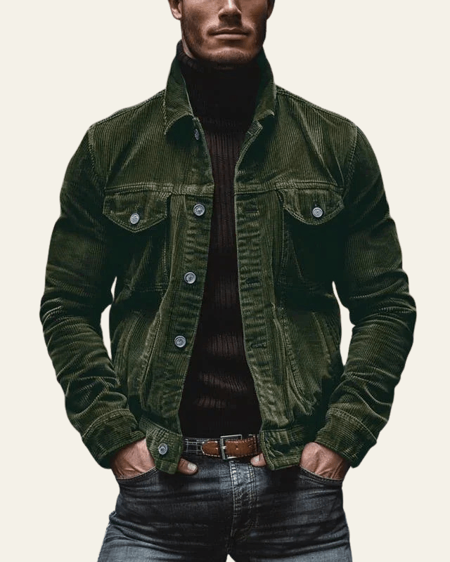 Men's Cord Trucker Jacket with Shirt Collar
