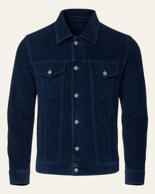 Men's Cord Trucker Jacket with Shirt Collar – Dark Blue