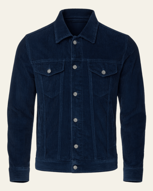 Men's Cord Trucker Jacket with Shirt Collar – Dark Blue