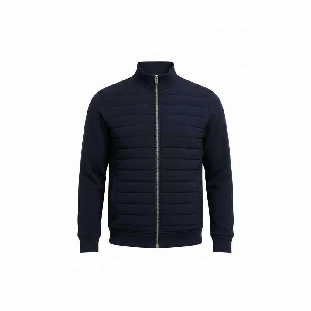 Men's Windproof Stand-Collar Jacket with Quilted Front Panel – Navy Blue