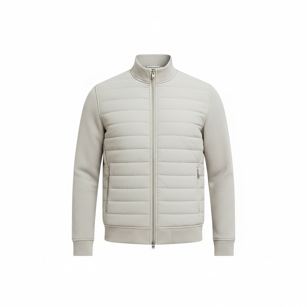 Men's Windproof Stand-Collar Jacket with Quilted Front Panel – Light Grey