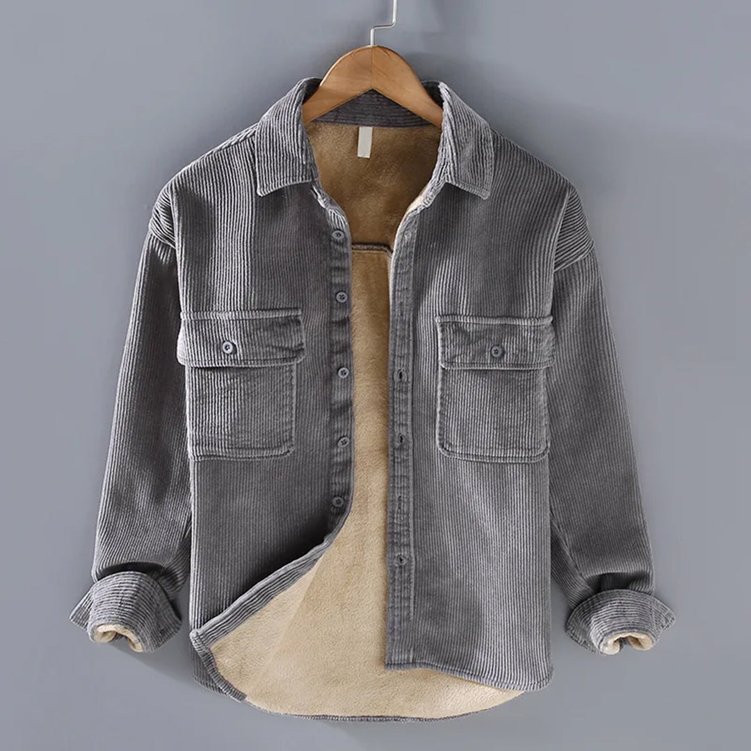 Men's Corduroy Shacket with Twin Flap Chest Pockets – Grey