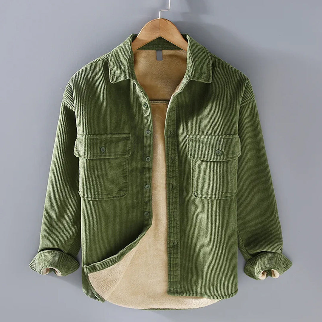 Men's Corduroy Shacket with Twin Flap Chest Pockets – Green