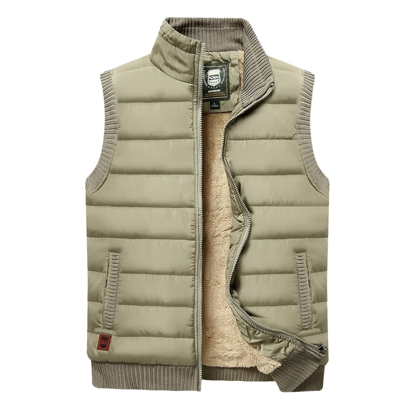 Men's Padded Gilet with Fur Lining and High Collar – Khaki