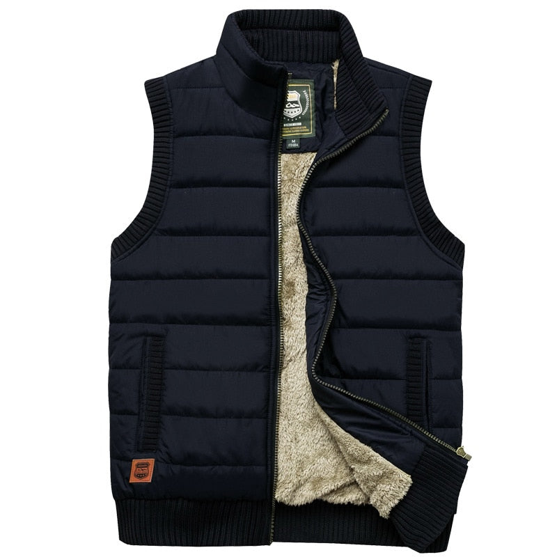 Men's Padded Gilet with Fur Lining and High Collar – Black