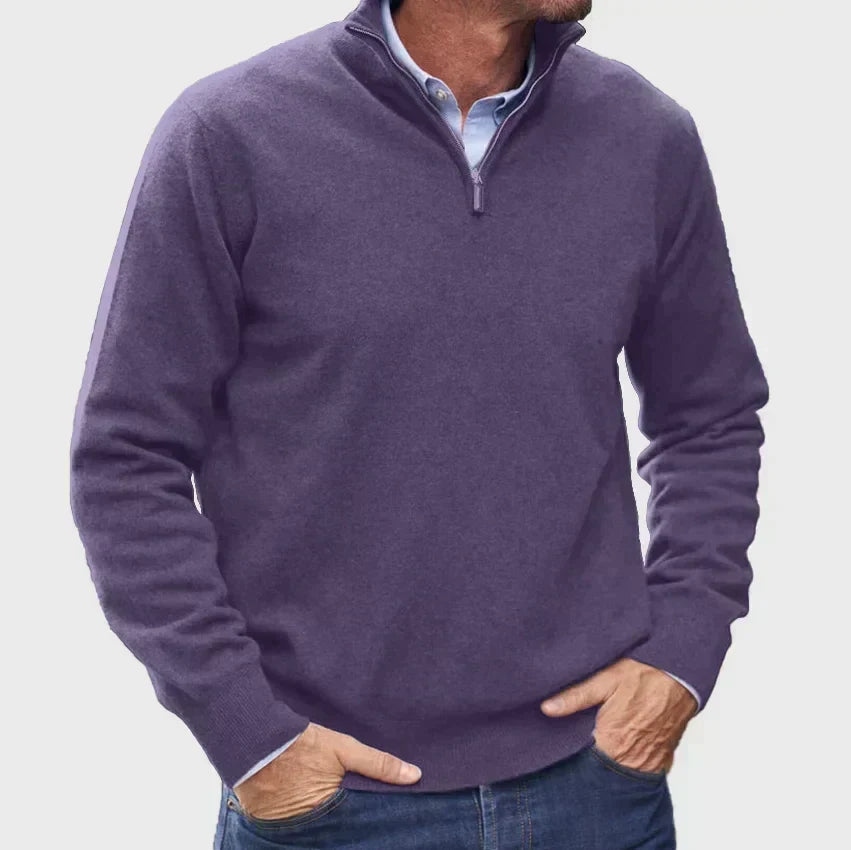 Men's High-Collar Quarter-Zip Knit Jumper for the Office – Purple