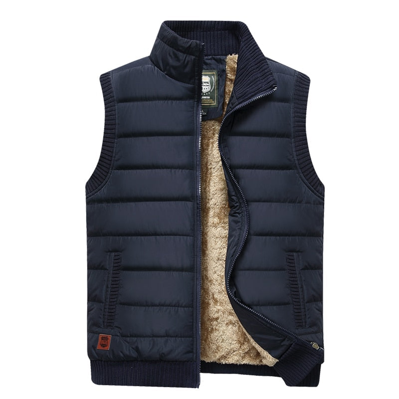 Men's Padded Gilet with Fur Lining and High Collar – Navy Blue