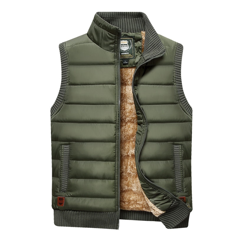 Men's Padded Gilet with Fur Lining and High Collar – Olive green