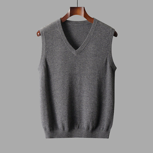 Men's Classic Wool V-Neck Sleeveless Jumper – Dark Grey