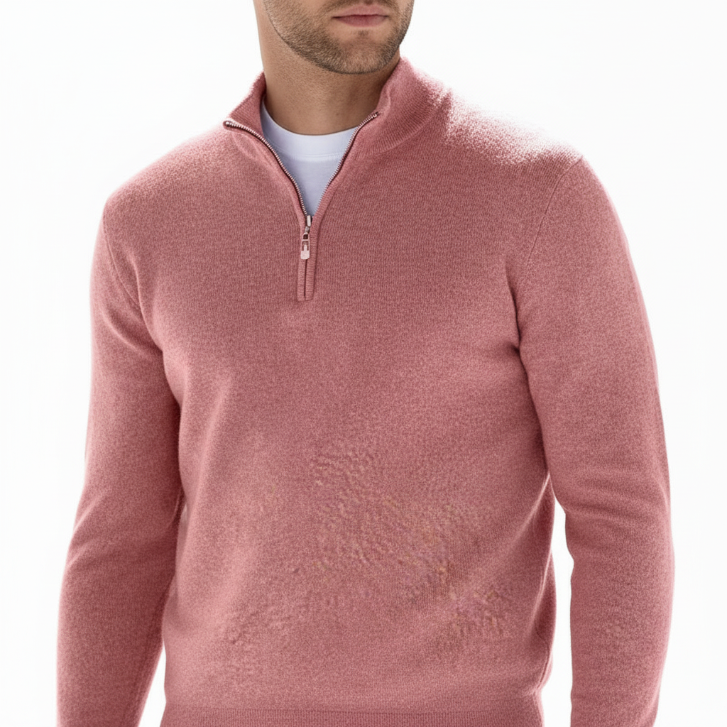 Men's Smooth Fine-Knit Quarter-Zip Jumper Regular Fit – Pink