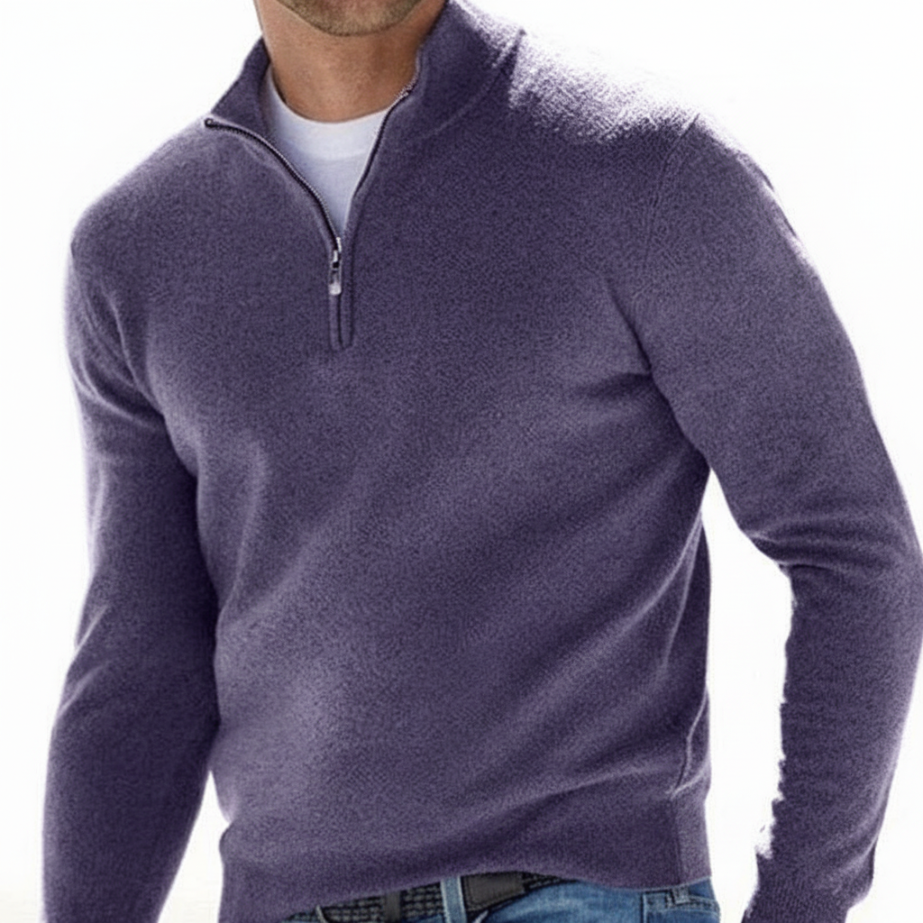 Men's Smooth Fine-Knit Quarter-Zip Jumper Regular Fit – Dark Purple