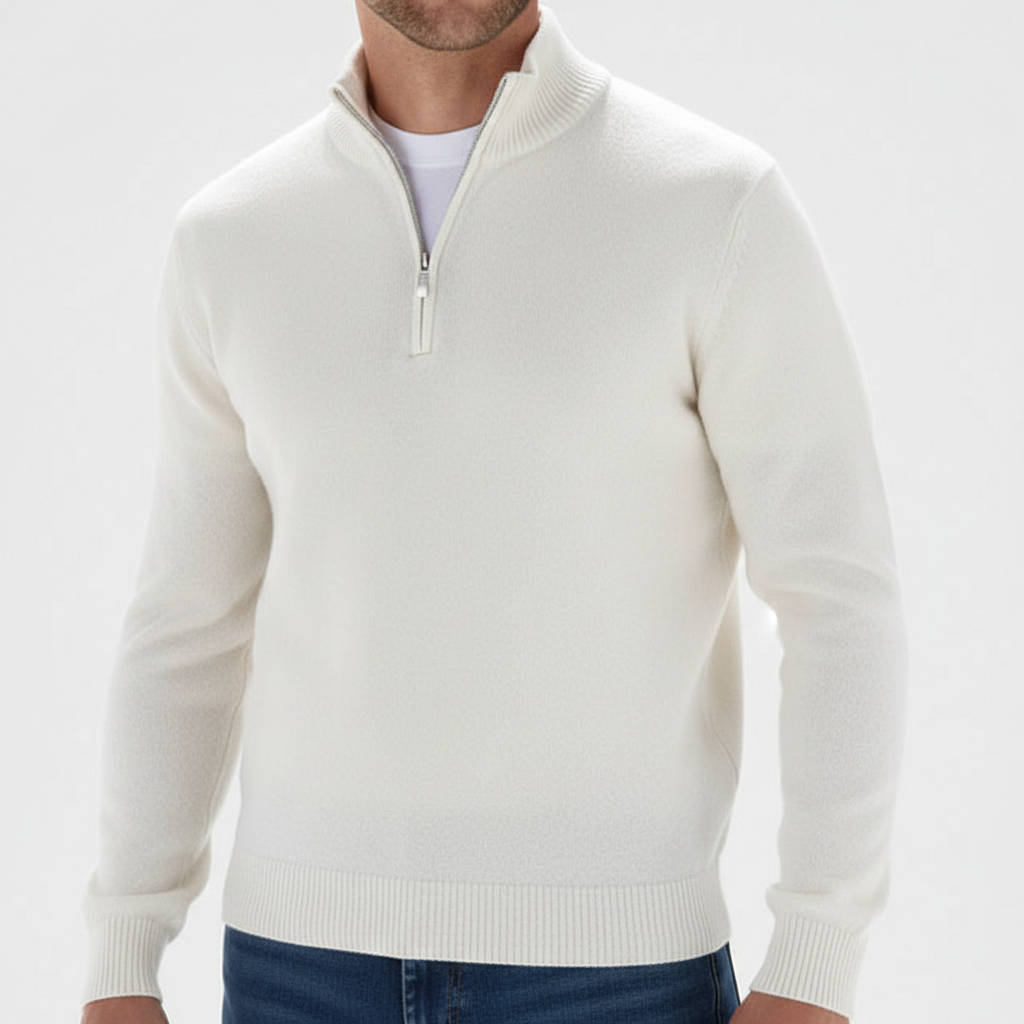 Men's Smooth Fine-Knit Quarter-Zip Jumper Regular Fit – White