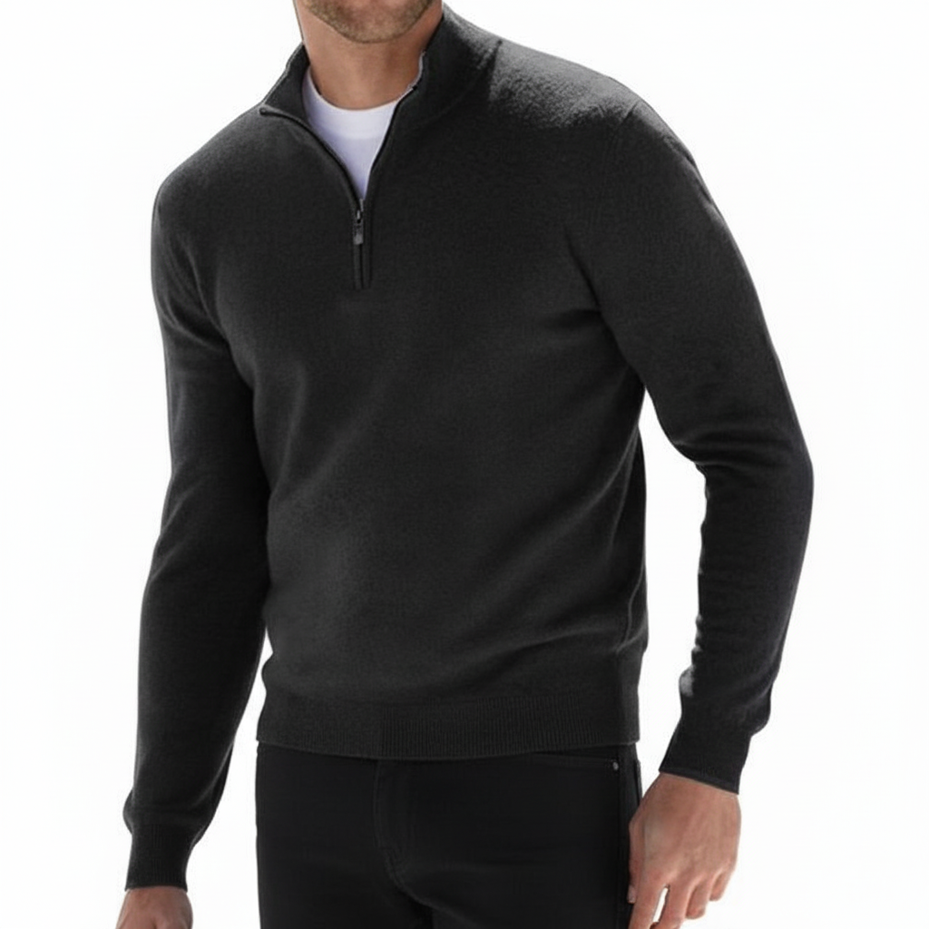 Men's Smooth Fine-Knit Quarter-Zip Jumper Regular Fit – Black