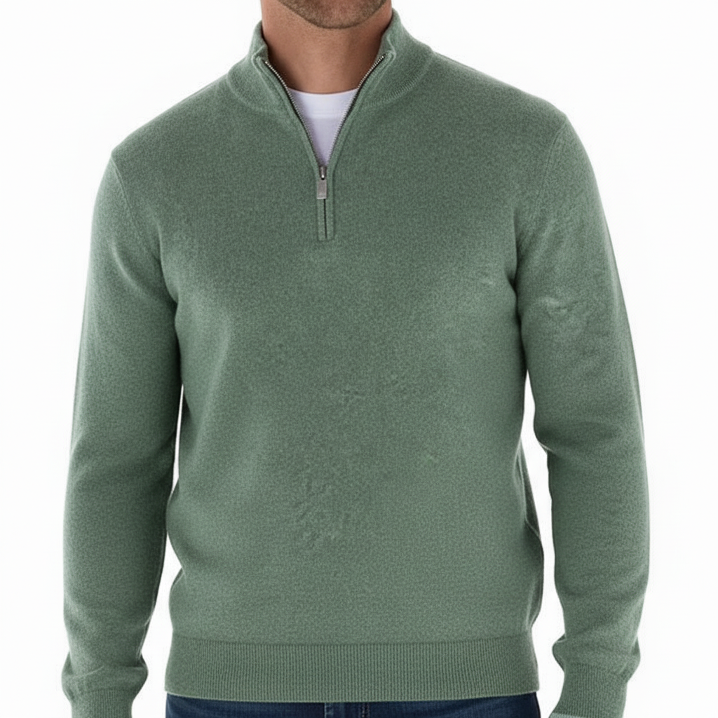 Men's Smooth Fine-Knit Quarter-Zip Jumper Regular Fit – Green