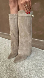 Women's Leather Tall Boots with Slim Refined Heel