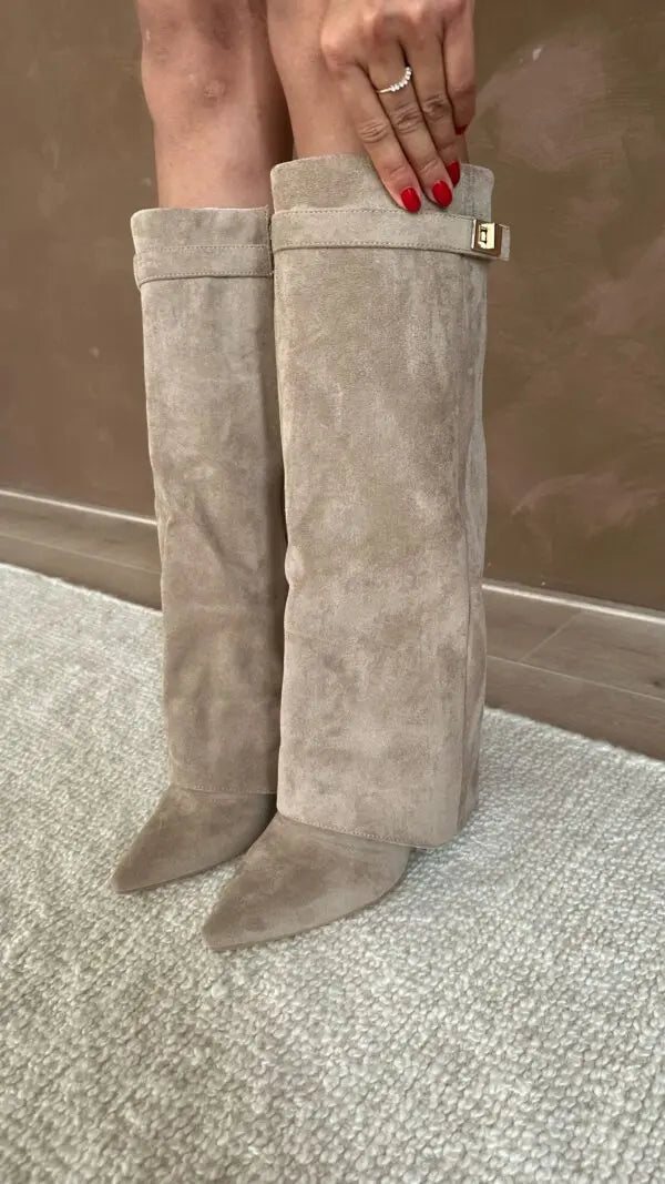 Women's Leather Tall Boots with Slim Refined Heel