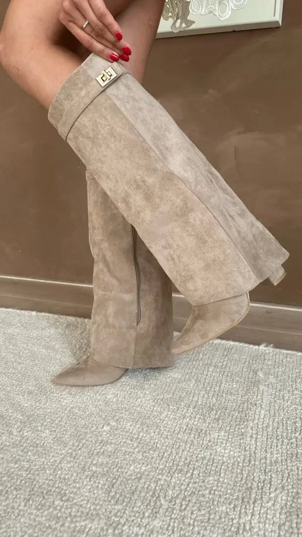 Women's Leather Tall Boots with Slim Refined Heel
