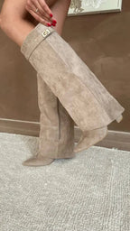 Women's Leather Tall Boots with Slim Refined Heel