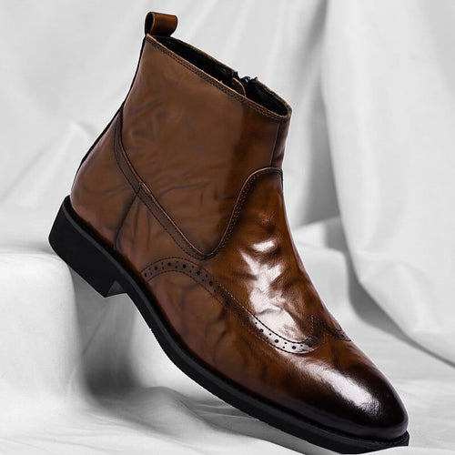 Men's Brogue Ankle Boots in Polished Italian Leather – Brown