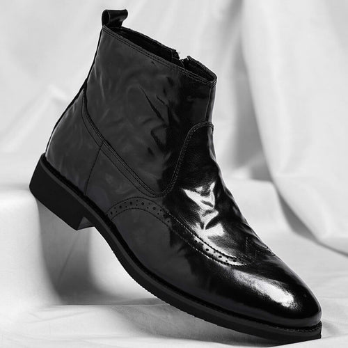 Men's Brogue Ankle Boots in Polished Italian Leather – Black