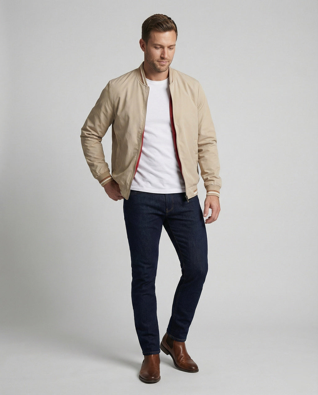 Men's Lightweight Nylon Bomber Jacket with Water-Repellent Finish