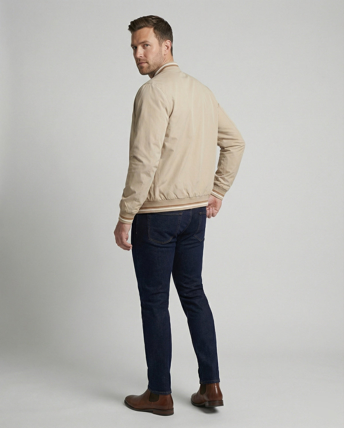 Men's Lightweight Nylon Bomber Jacket with Water-Repellent Finish