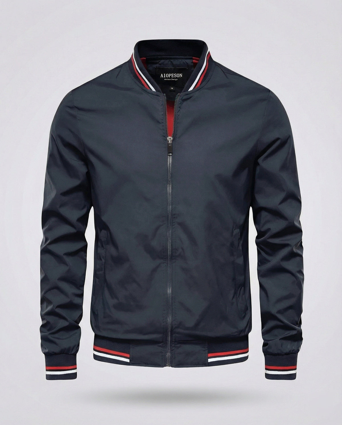 Men's Lightweight Nylon Bomber Jacket with Water-Repellent Finish – Navy Blue