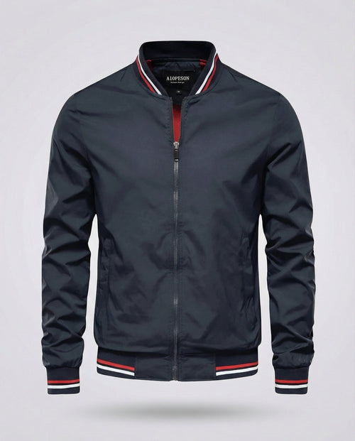 Men's Lightweight Nylon Bomber Jacket with Water-Repellent Finish – Navy Blue