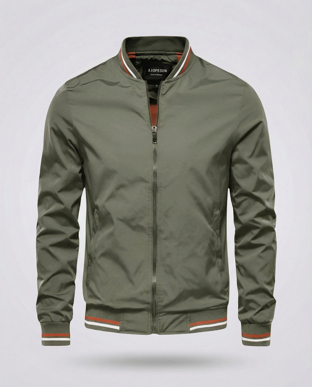 Men's Lightweight Nylon Bomber Jacket with Water-Repellent Finish – Army Green