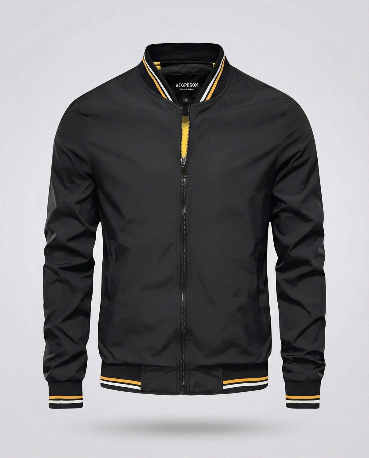 Men's Lightweight Nylon Bomber Jacket with Water-Repellent Finish – Black