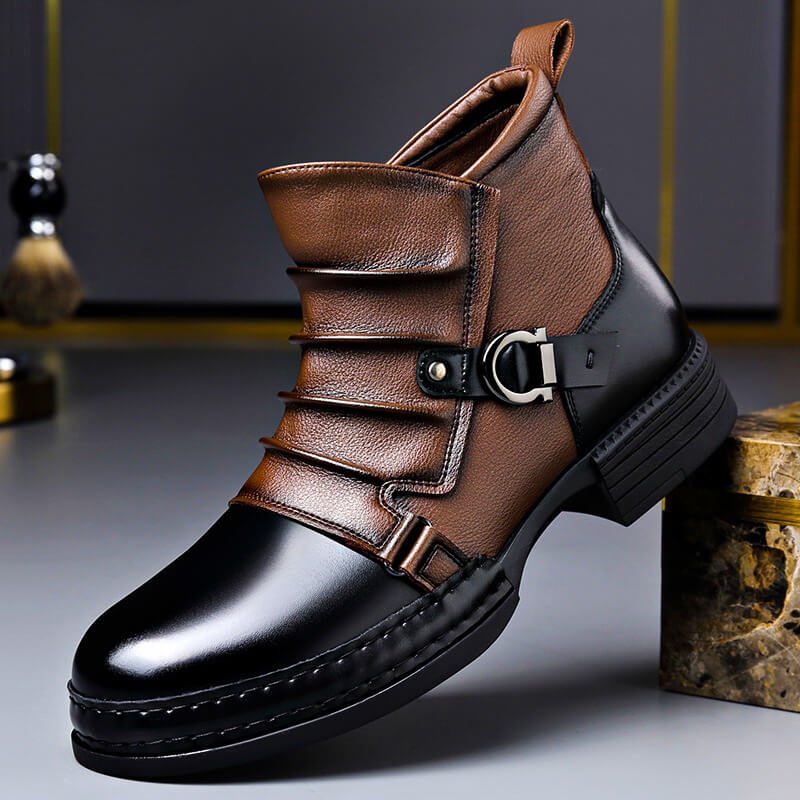 Men's Buckle Ankle Boots in Handcrafted Italian Leather – Brown