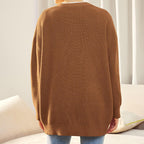 Women's Soft Ribbed Cardigan with Deep V-Neck and Dropped Shoulders