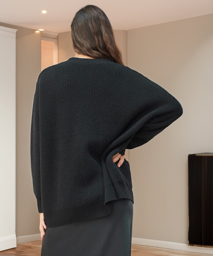 Women's Soft Ribbed Cardigan with Deep V-Neck and Dropped Shoulders